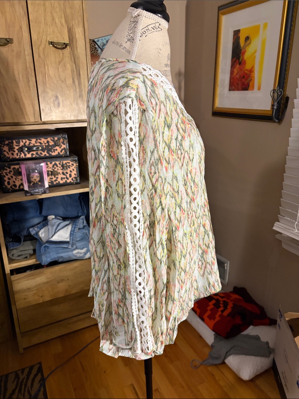 New Directions Boho Lace-Trim Multicolor Women's Blouse - XL - Picture 2 of 5
